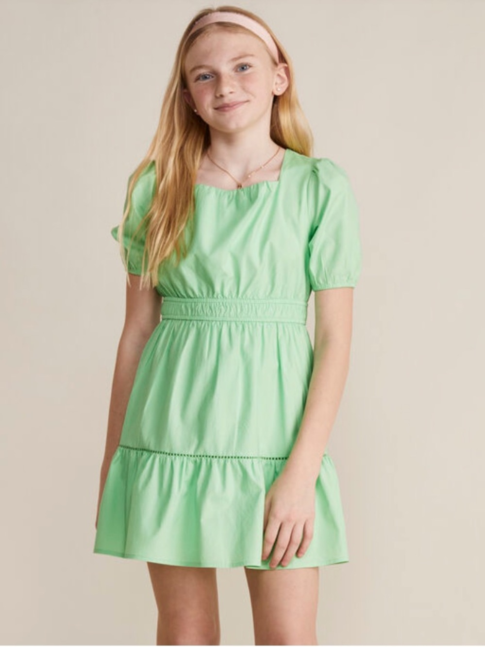 Vineyard Vines Girls' Mint Green Puff Sleeve Smocked Waist Dress